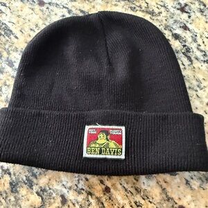 Ben Davis Black Knit Beanie with Yellow & Red Logo Patch
